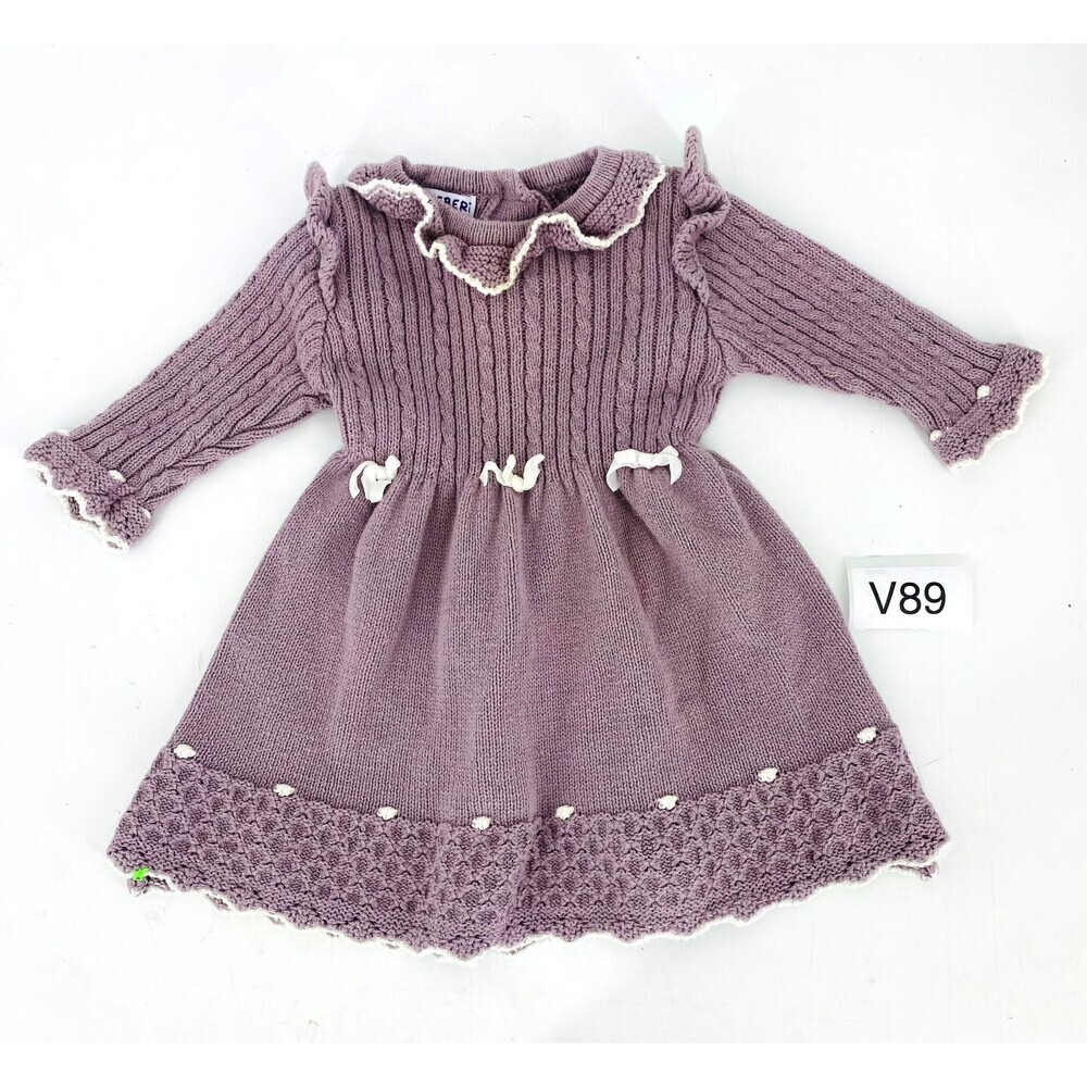 Blueberi Boulevard Lavender Knit Toddler Dress 12M Long Sleeve Collared Cottage